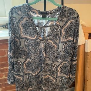 Ann Taylor blue paisley long sleeve blouse